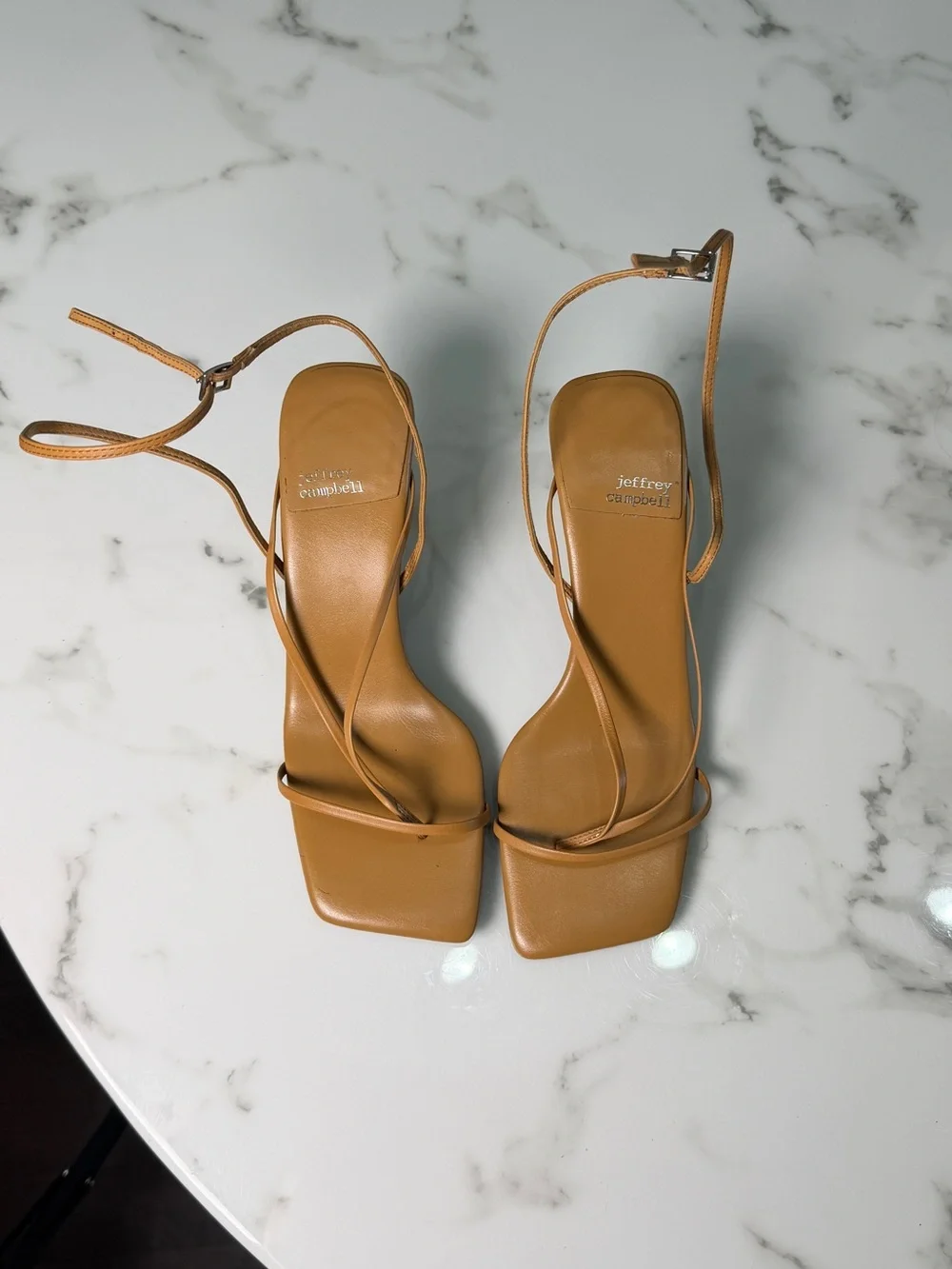Jeffrey Campbell Tan Minimalist Ankle Strap Kitten Heel Sandals Women's Size 7.5